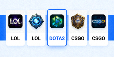 选择游戏项目界面示意图，展示LOL、DOTA2、CSGO等游戏图标